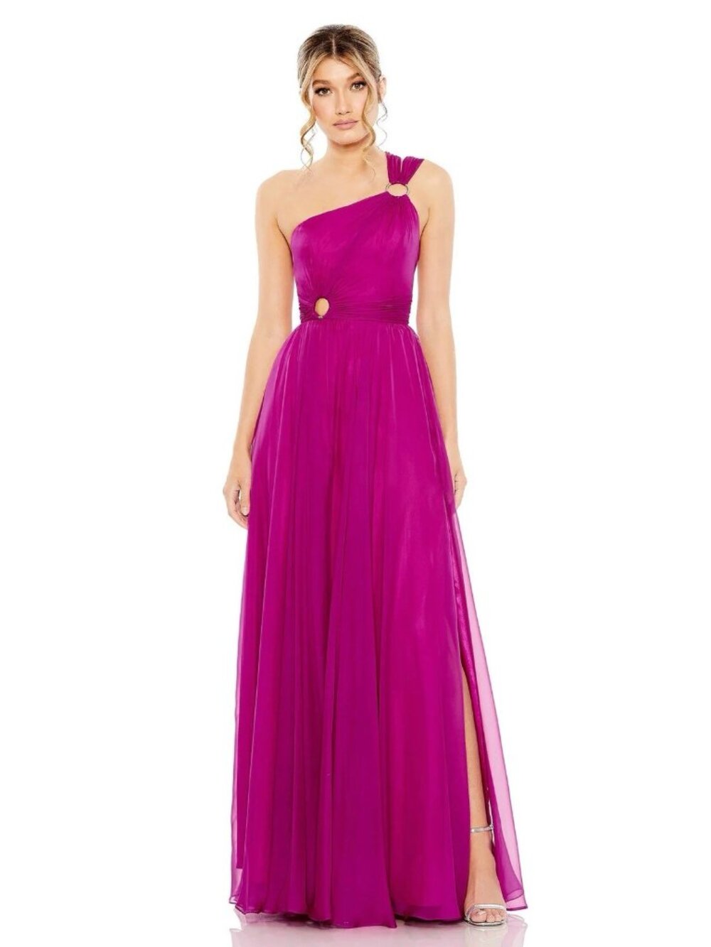 Mac Duggal Size 6 Pink 55820 Strappy One Shoulder A-Line Gown Flowy Dress Prom